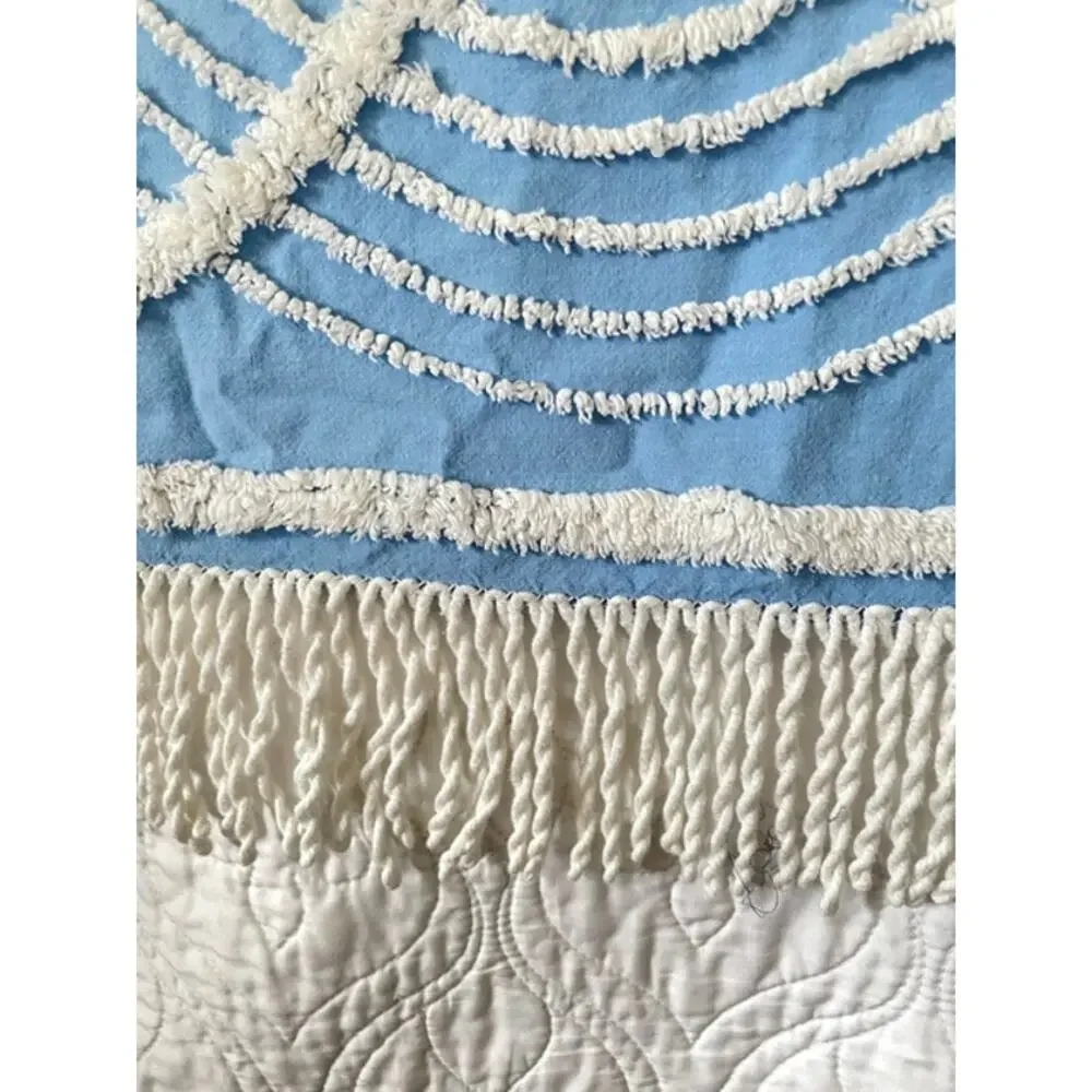 Vintage Blue White Chenille Bedspread 90x96 Full Queen Cottagecore Shabby Chic